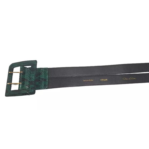 Oscar de la Renta 17FA102 Emerald Green Snake Leather OS Double Strap Waist Belt main image 4